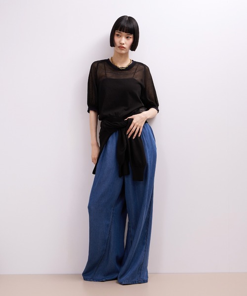 tシャツ 半袖 「WEB限定」リネンmixバイカラーシアーニットTシャツ レディース | ADAM ET ROPE' | 09