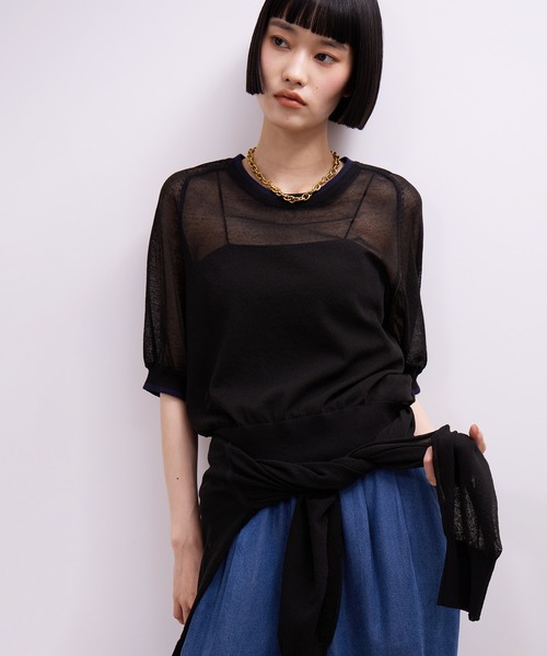 tシャツ 半袖 「WEB限定」リネンmixバイカラーシアーニットTシャツ レディース | ADAM ET ROPE' | 16