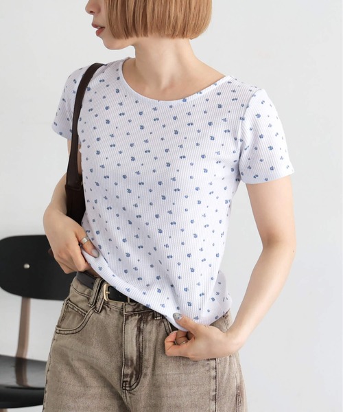 tiptop（ティップトップ） tシャツ 半袖 小花柄ワッフルTシャツ