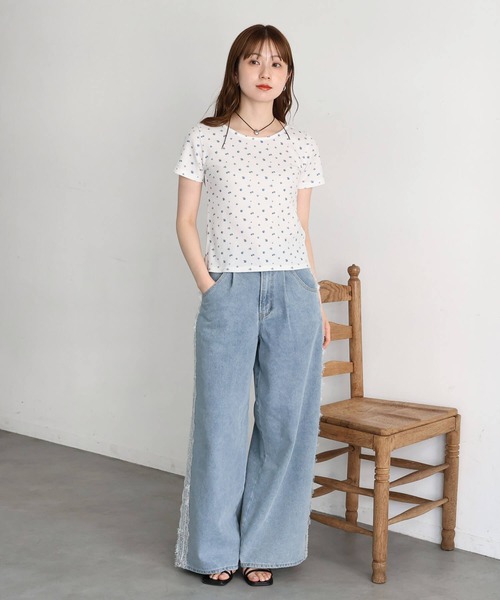 tiptop（ティップトップ） tシャツ 半袖 小花柄ワッフルTシャツ