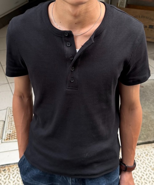 SINSS ヘンリーネック tシャツ Compact rib henley HS T-shirt