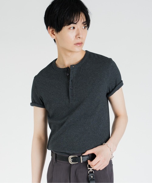 SINSS ヘンリーネック tシャツ Compact rib henley HS T-shirt