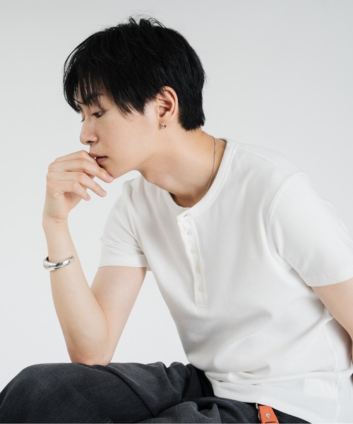 SINSS ヘンリーネック tシャツ Compact rib henley HS T-shirt