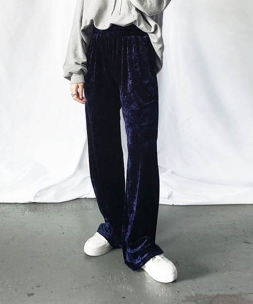 me+em select（ミームセレクト） パンツ ロングワイドイージーベロア