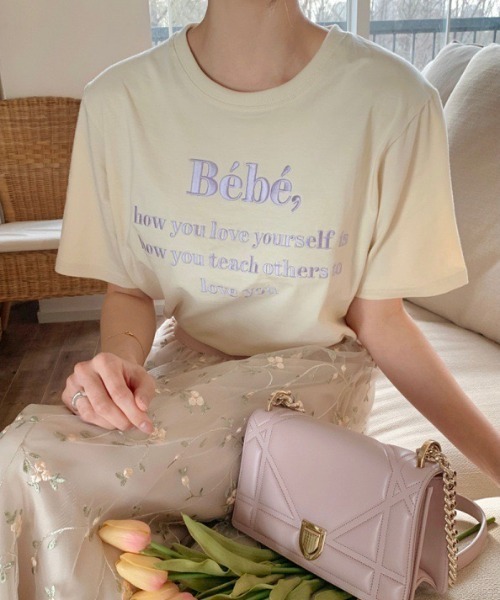 tシャツ 「洗える」カラーロゴ Tシャツ レディース LACーVERT tシャツ 「累計販売枚数1万枚突破」Bebe刺繍カラー