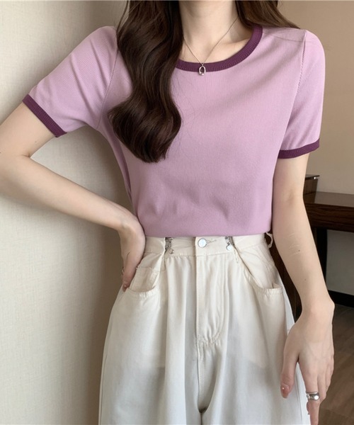  ★半袖 クルーネック リブ編み トップス Tシャツ 楽天市場】リブクルーネックtシャツ(半袖)の通販