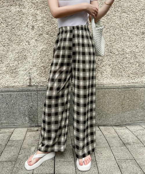 数量限定価格!! FREE STYLISTS チェック柄ウエストゴムワイド レディース パンツ パンツ