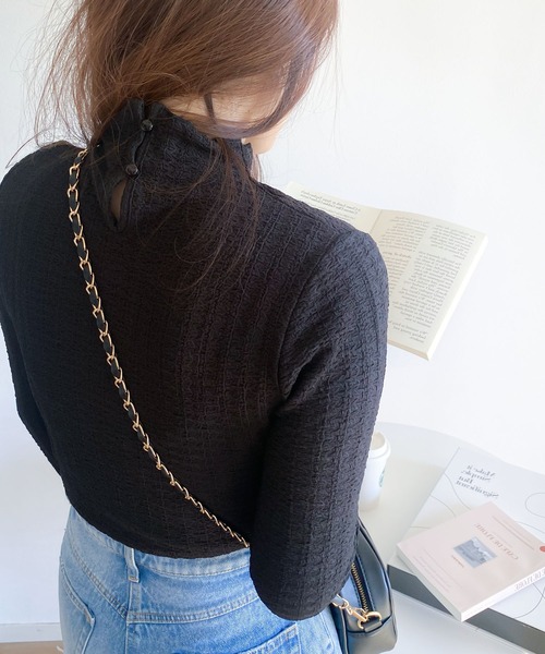 tシャツ Tシャツ 「mily bilet」表情あるクラッシュ風素材。ふくれジャガード指穴タートルトップス | mily bilet | 04