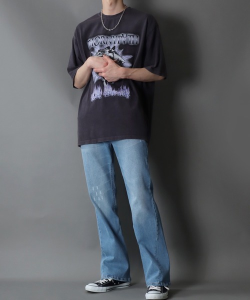 パンツ wrst Flare denim layered pants 77c44623ae0985f09ff4e1de821b56