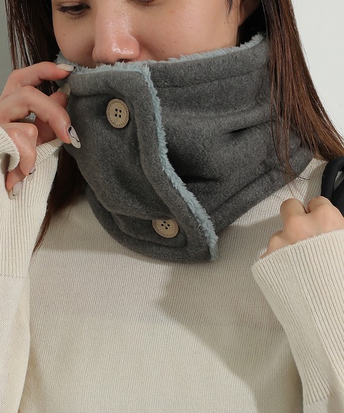 emesuelee ネックウォーマー スヌード フリース×シープ ボタン付ネック
