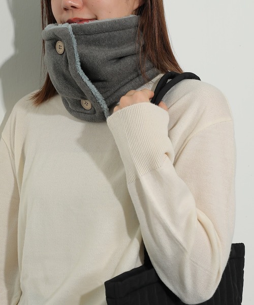 emesuelee ネックウォーマー スヌード フリース×シープ ボタン付ネック