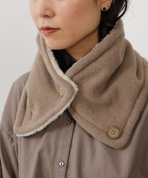 emesuelee ネックウォーマー スヌード フリース×シープ ボタン付ネック
