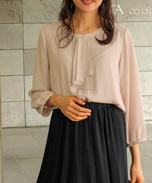 【セレモニー】【Ｌ〜６Ｌ】【fleur】 ジョーゼット フリルタイ ブラウス fleur by mint breeze ブラウス シャツ 「L〜6L 大きいサイズ