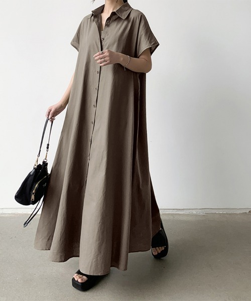 極美品 マッキントッシュ リネン混 シャンブレー シャツワンピース フレア 38 極美品 マッキントッシュ リネン混 シャンブレー シャツ