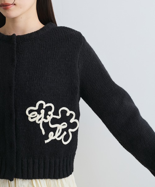 新品タグ付き★モール刺繍カーディガン　フラワー　ビジュー　ブラック　花柄 VIS（ビス） カーディガン 「WEB限定」刺繍フラワーカーディガン