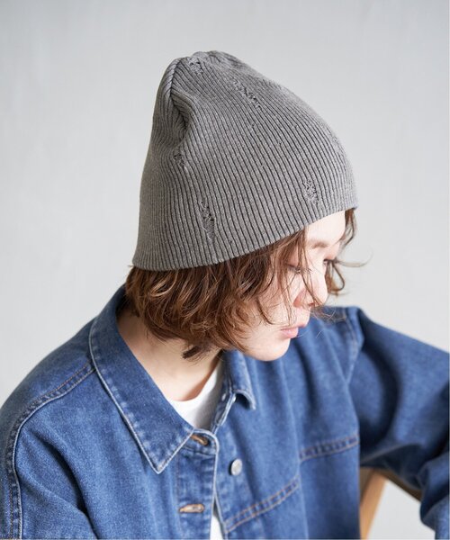 入手困難 ダメージ加工 黒 編み込み ロングビーニー notch. ニット帽 ニットキャップ ダメージニットビーニー レディース