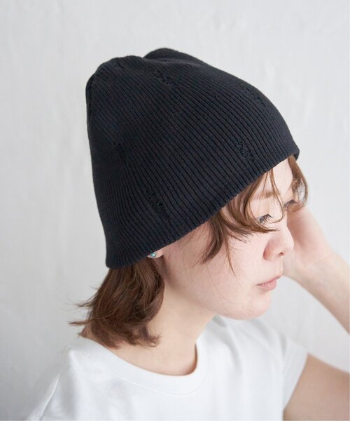 入手困難 ダメージ加工 黒 編み込み ロングビーニー notch. ニット帽 ニットキャップ ダメージニットビーニー レディース