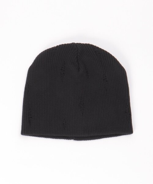 入手困難 ダメージ加工 黒 編み込み ロングビーニー notch. ニット帽 ニットキャップ ダメージニットビーニー レディース