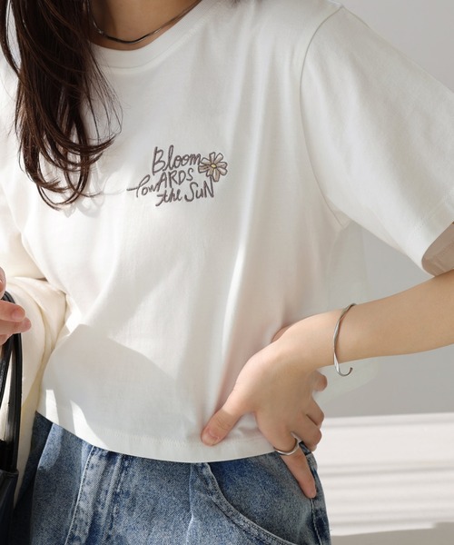 Freesia tシャツ BloomフラワーロゴプリントミニTシャツ レディース