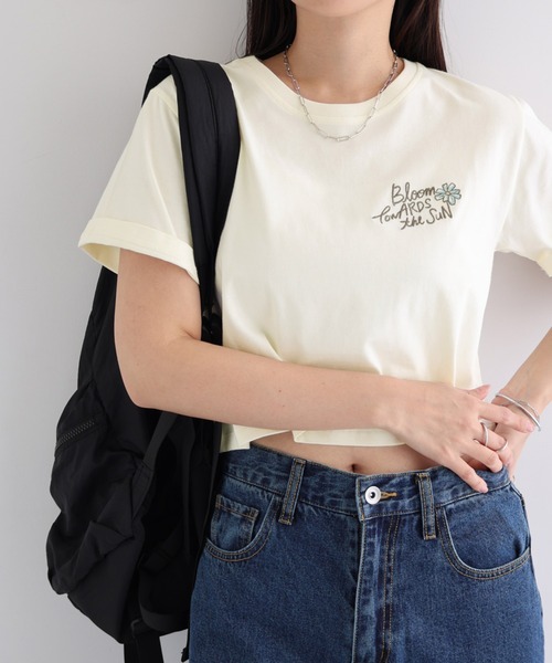 Freesia tシャツ BloomフラワーロゴプリントミニTシャツ レディース