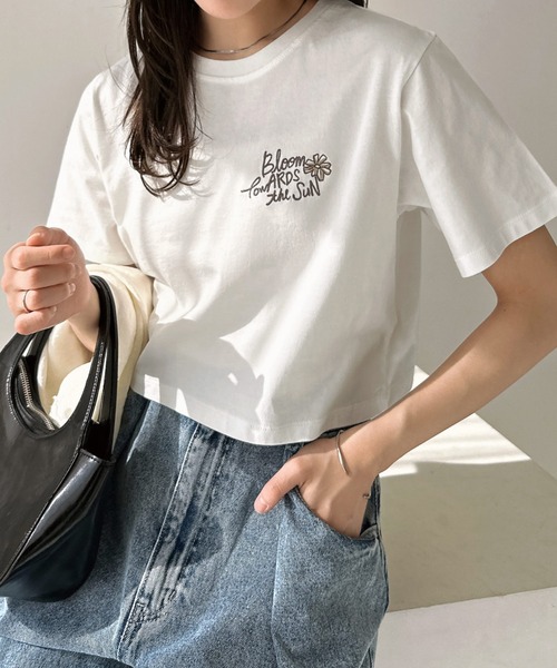 Freesia tシャツ BloomフラワーロゴプリントミニTシャツ レディース