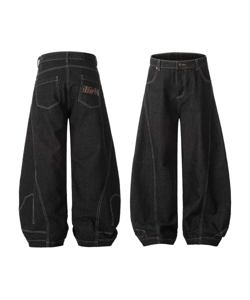 古着　リメイク　デニム　カットアウト　バルーン　個性派 ◎Outfit Remix ステッチバルーンインディゴデニム L2083 男性