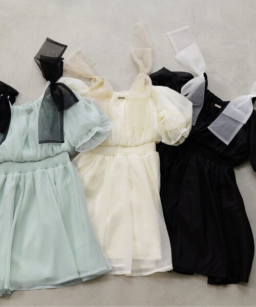 R♡R◇新品 アルジ－◇接触冷感 肩あきりぼんワンピース 140 osharewalker ワンピース レディース 夏 半袖 ワンピ ロング