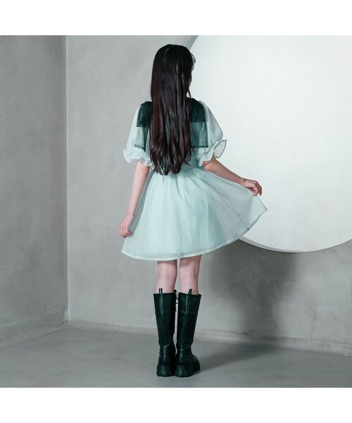 まま－る◆新品 アルジ－◆接触冷感 肩あきりぼんワンピース 130 algy ワンピース ふんわり肩りぼんワンピ キッズ 子供服 女の子