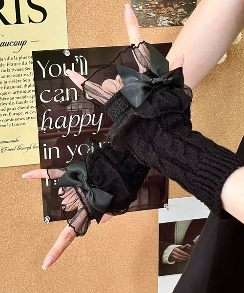 L LABEL（エルラベル） アームカバー フリルリボンニットアームカバー