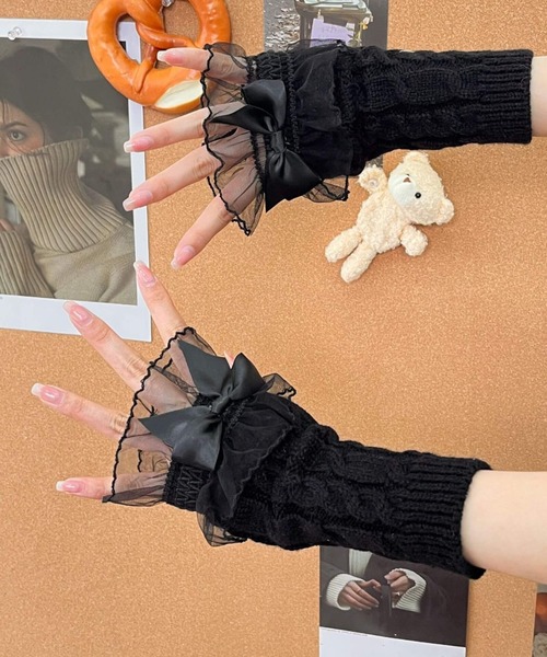 L LABEL（エルラベル） アームカバー フリルリボンニットアームカバー