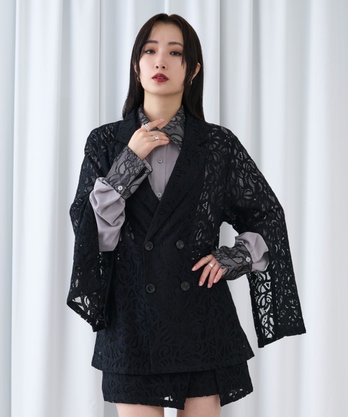 Ellno de Mavie フラワーレースドッキングシャツ グレー フラワーレースドッキングシャツ（シャツ/ブラウス）｜Ellno de
