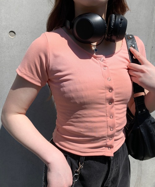 lilful tシャツ クロップフロントスナップボタントップス レディース