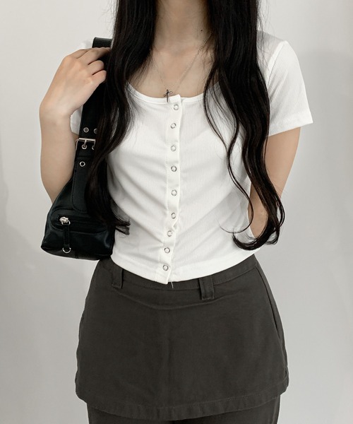 lilful tシャツ クロップフロントスナップボタントップス レディース