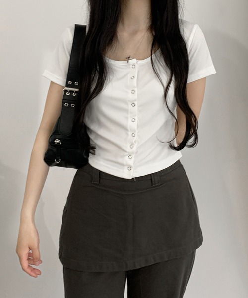 lilful tシャツ クロップフロントスナップボタントップス レディース