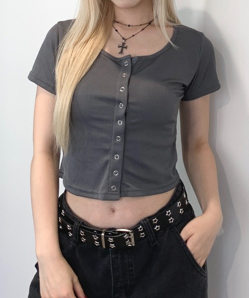 lilful tシャツ クロップフロントスナップボタントップス レディース 