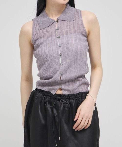 louren front button knit tops グレー front button knit tops – louren store