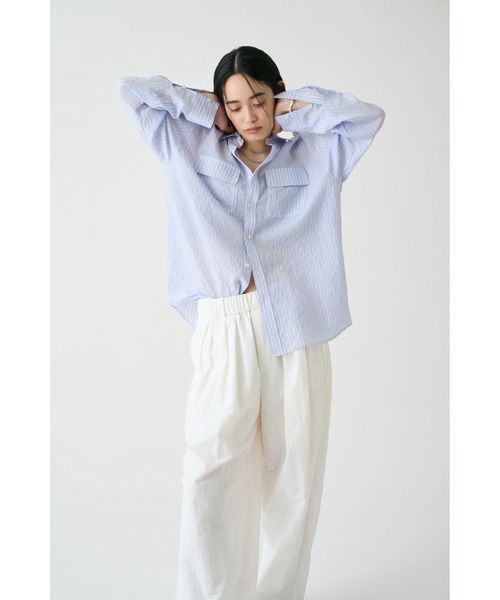 高価値セリー MIESROHE ブラウス ストライプとろみポケットシャツ シャツ トップス