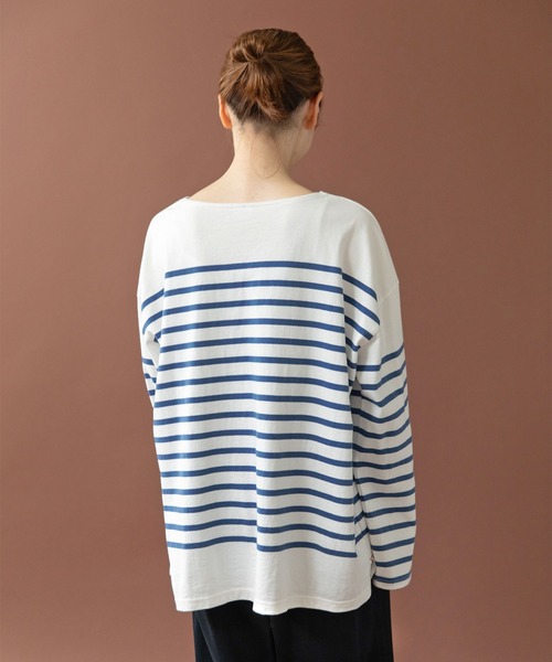 PAR ICI tシャツ パネルボーダー ボートネックプルオーバー