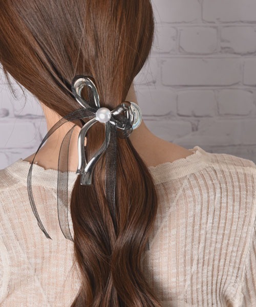 Mayree ヘアクリップ 「float」リボン チュール レース バンスクリップ