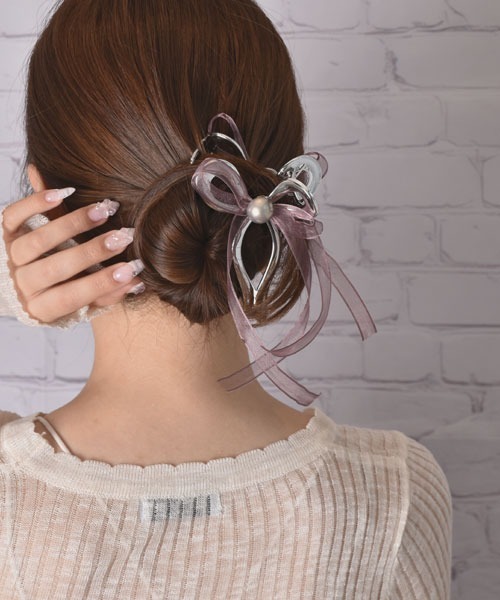 Mayree ヘアクリップ 「float」リボン チュール レース バンスクリップ