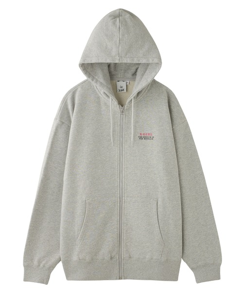 エックスガール ジップパーカー グレー X-girl エックスガール X-GIRL CURVED LOGO ZIP UP SWEAT HOODIE