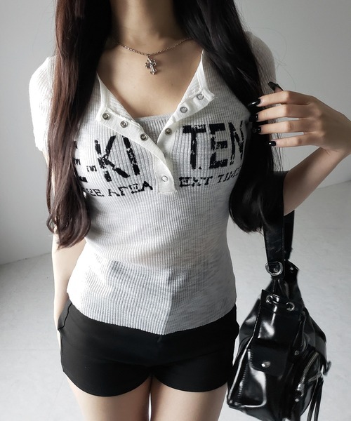 m*i様 大人気完売　ケミカルレース シアーShirt me+em select tシャツ 「 2color 」ヘンリーネックフェイク