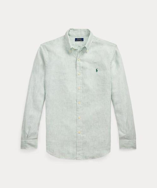 ポロラルフローレン リネンシャツ 緑　Relaxed Fit ストライプ M POLO RALPH LAUREN（ポロ・ラルフローレン） ブラウス シャツ オーバー