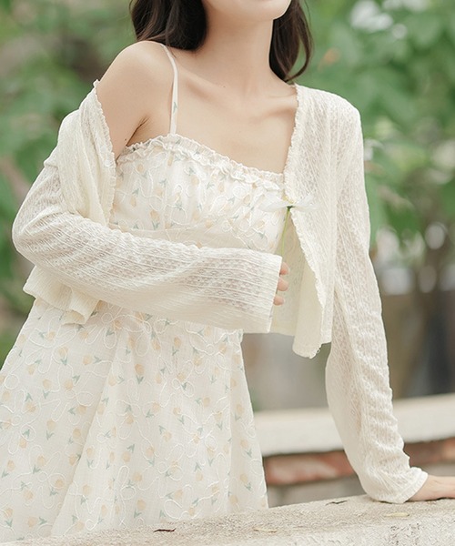 Blanc de Blue カーディガン フェミニンレースカーディガン レディース