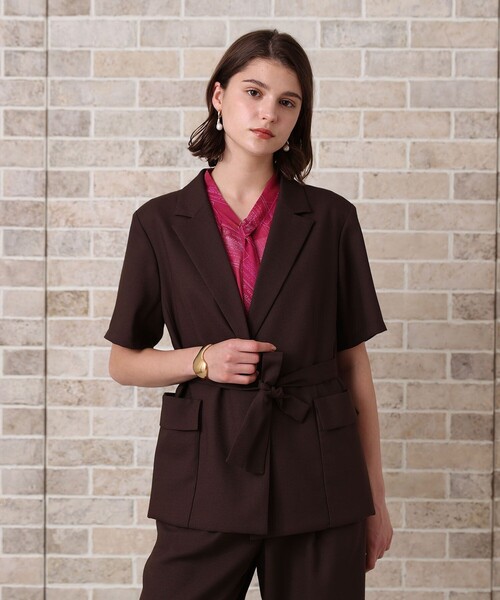 良品 25AW ANAYI アナイ リネンライクビエラ 半袖 ジャケット パンツ 2点セット セットアップ 38 36サイズ ブラウン レディース 古着 中古 USED ANAYI（アナイ） 良品 25AW ANAYI リネンライクビエラ 半袖 ジャケット