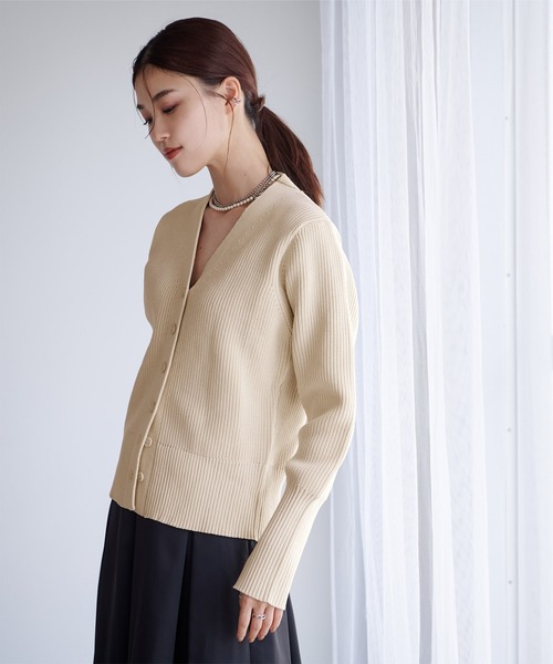 「ur's」 ニットカーディガン L ネイビー レディース