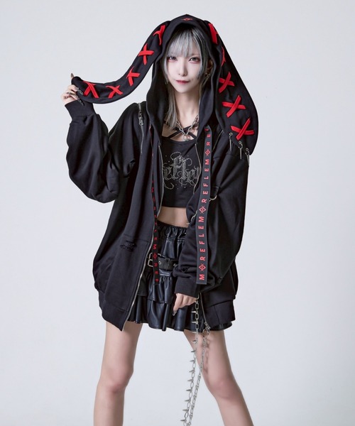 値下げ中 REFREM レフレム うさ耳パーカー REFLEM パーカー 「REFLEM/レフレム」うさ耳チェーン付きZIP