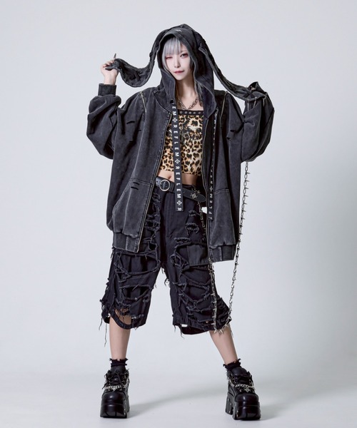 REFLEM　うさ耳パーカー　ジップアップパーカー　　ブラック REFLEM パーカー 「REFLEM/レフレム」スタッズうさ耳ZIPパーカー
