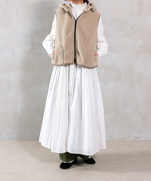 emesuelee コート アウター フード付きボアベスト レディース