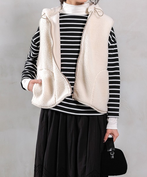 emesuelee コート アウター フード付きボアベスト レディース